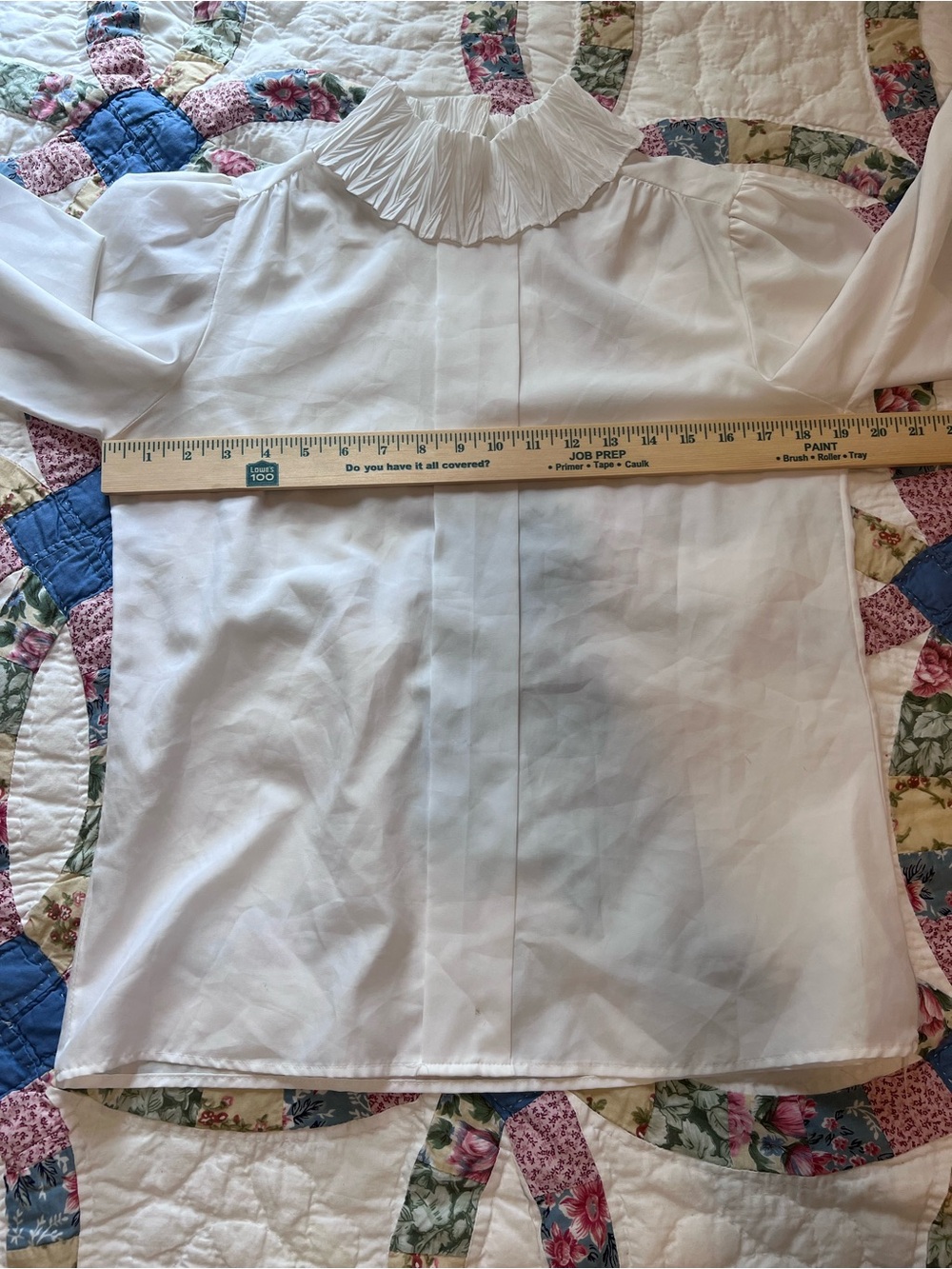 Vintage 80s Rhoda Lee White Pleated Mock Neck Blouse Puff Sleeve Size 10 - Picture 9 of 9